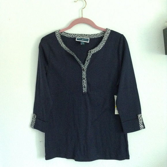 Karen Scott M blue 3/4 sleeve top detail trim - Picture 2 of 6